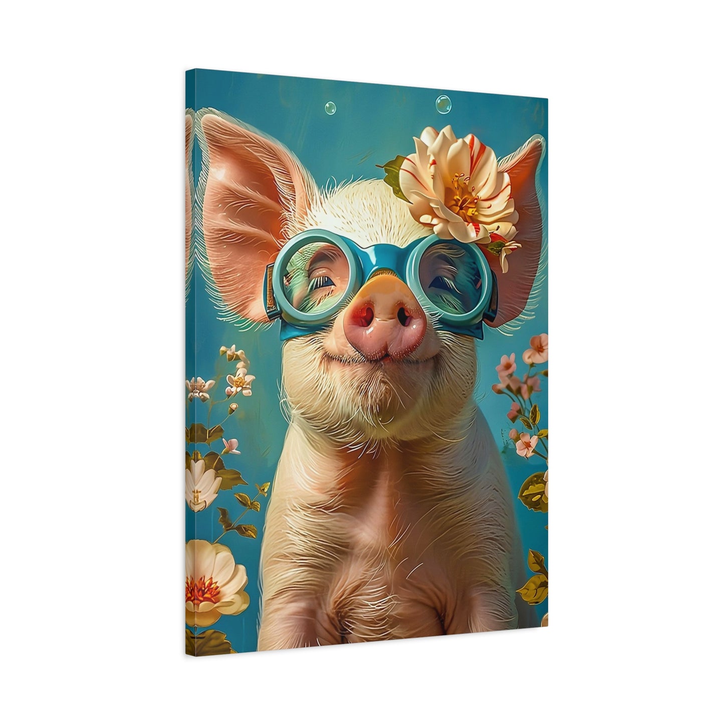 Pig with Spring Flowers Canvas Art: Playful Kids Room Decor