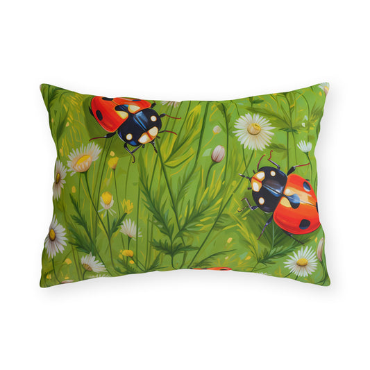 Durable Outdoor Pillow | Ladybugs & Flowers Throw Pillow from The Curated Goose