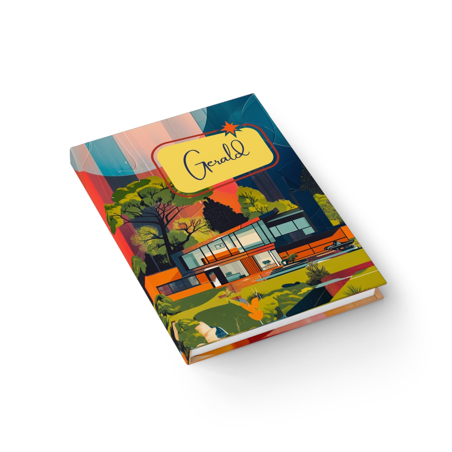 Custom Name Mid-Century Modern Hardcover Journal | Personalized Trendy 1960s Decor | Colorful Diary