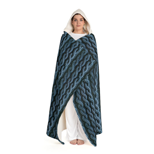 Faux Cable Knit Hooded Sherpa Blanket - Blue