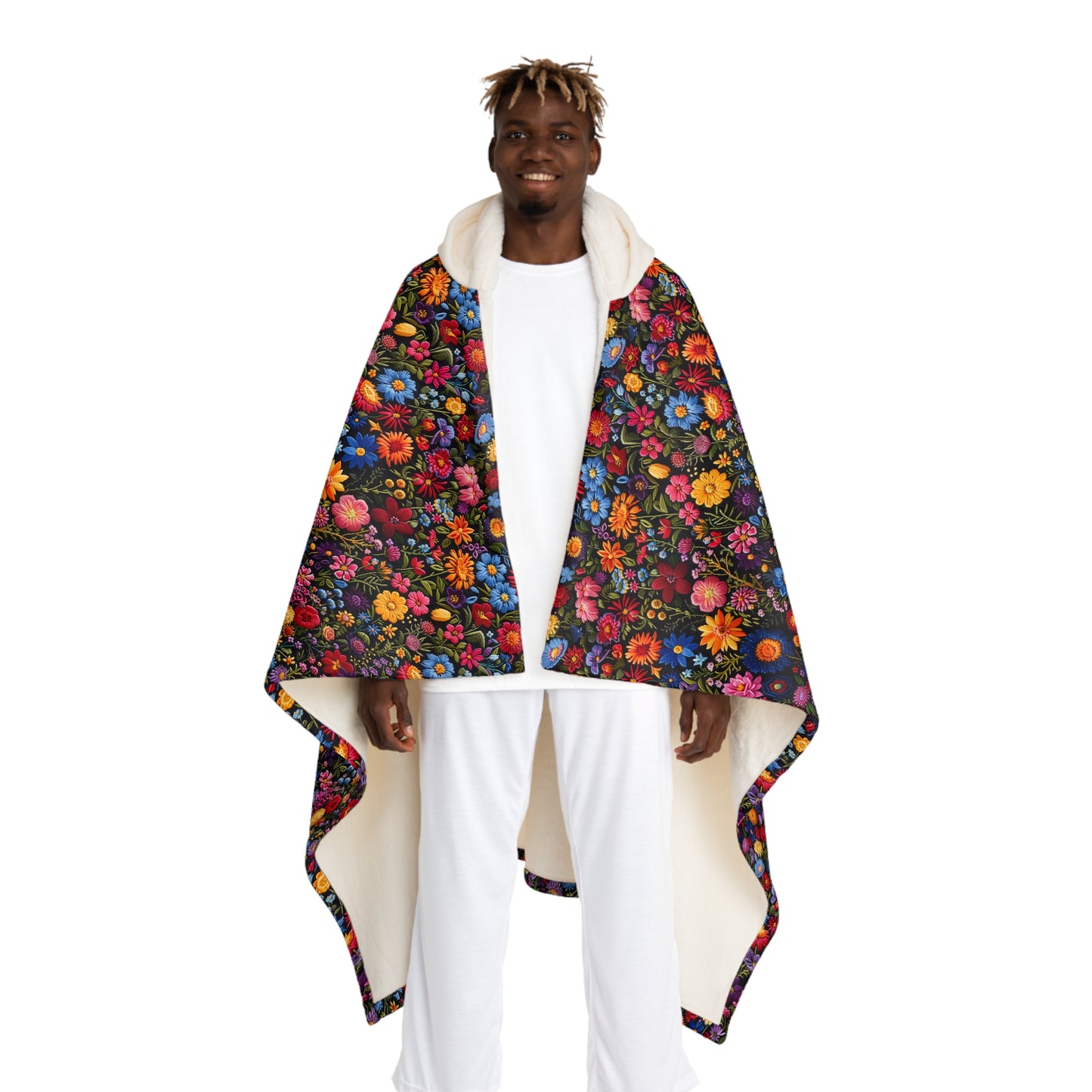 Hooded Sherpa Fleece Blanket| Dark & Moody Floral