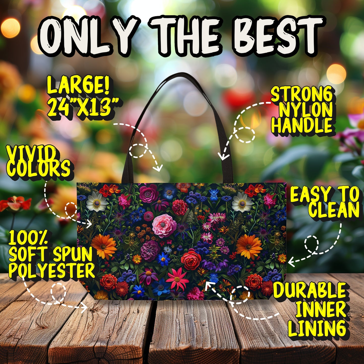 Elegant Dark Floral Deluxe Tote Bag – Stunning 3D Blooms for Everyday Chic
