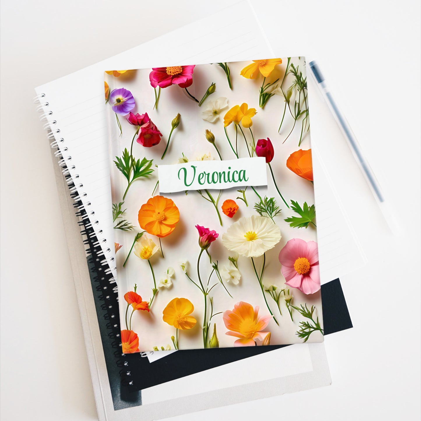 Personalized Name Stylish Wildflowers Journal – Custom Trendy Floral Notebook Gift