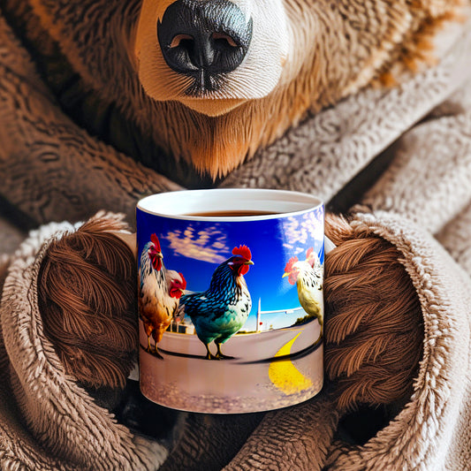 Coffee Mug | Chickens Crossed the Road | Silly Chicken Art | Funny Coffee Mugs from The Curated Goose