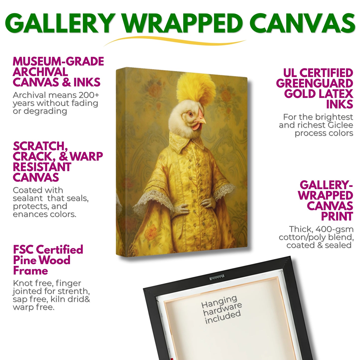 Renaissance Hen Gallery Wrapped Canvas | Victorian Chicken Portrait