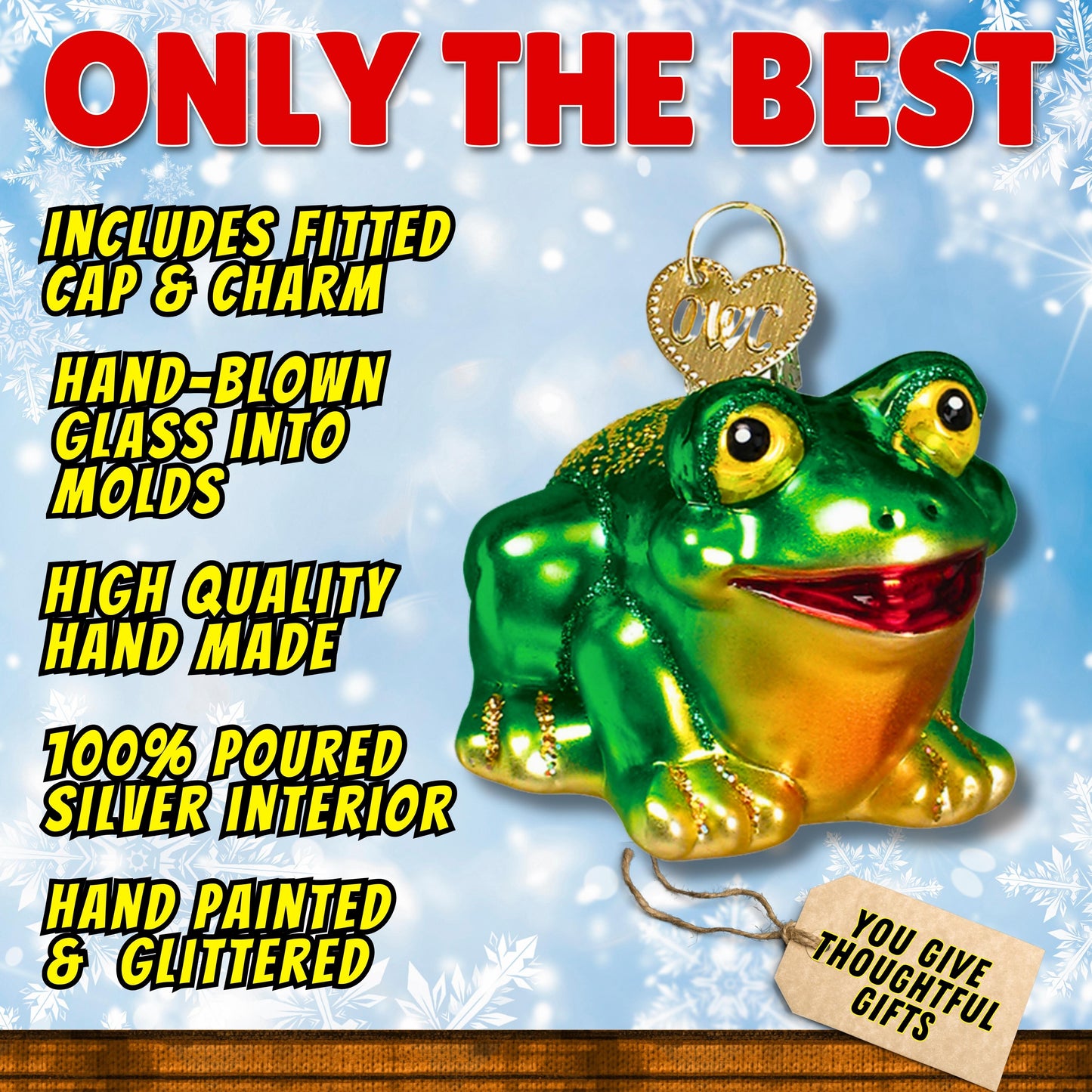 Green frog glass blown ornament