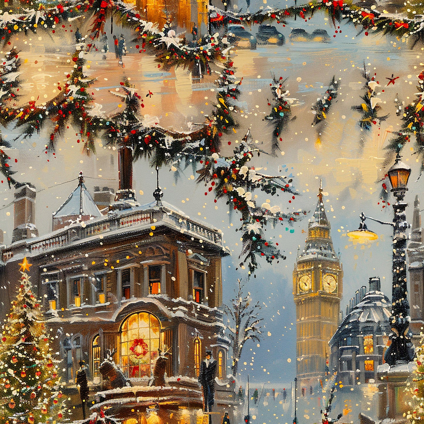 Snowy London Big Ben Wrapping Paper: Victorian Winter Gift Wrap