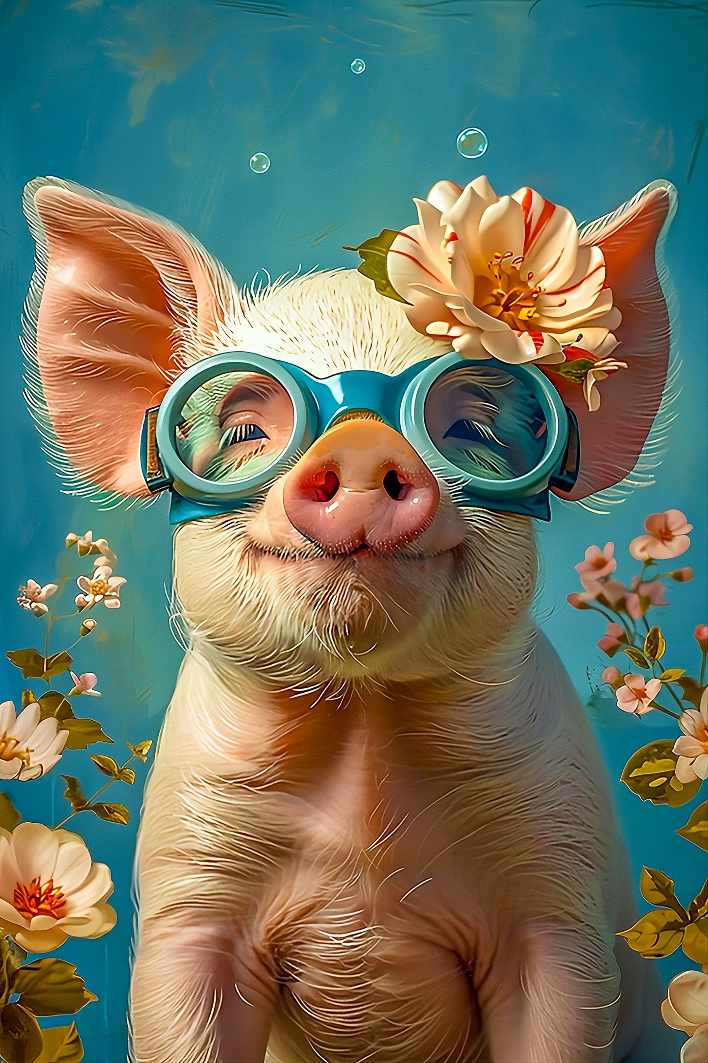 Pig with Spring Flowers Canvas Art: Playful Kids Room Decor
