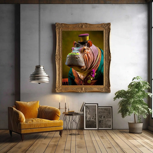 Renaissance Hippo Art Print | Funny Animal Art Home Décor from The Curated Goose