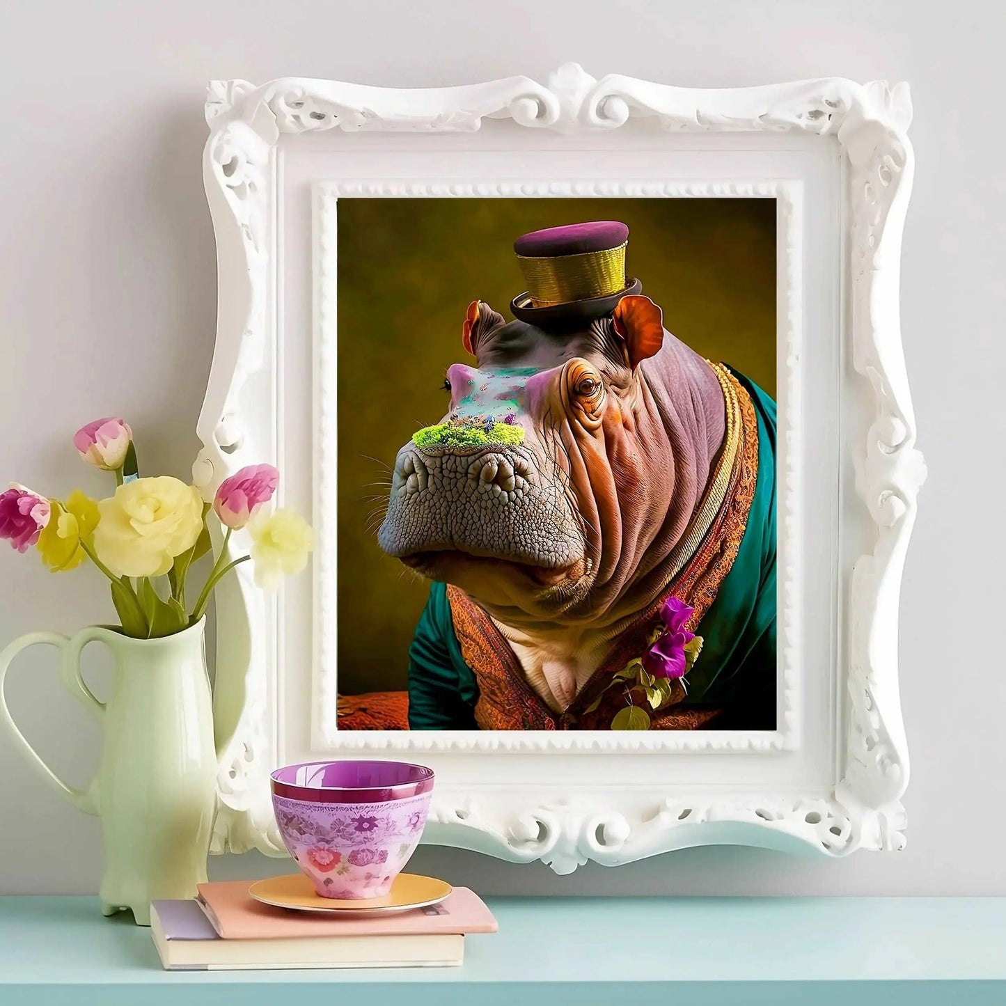 Renaissance Style Hippo Art Print / Hippopotamus Renaissance Portrait / Renaissance Animals in Costume / Silly Animal Art Print - Premium Poster from The Curated Goose - From $18.99! Shop now at TheCuratedGoose.com