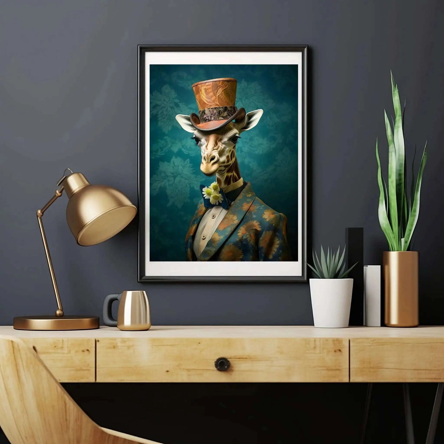 Victorian Giraffe Portrait Art Print Teal | Victorian Wedding Party Collection - TheCuratedGoose.com
