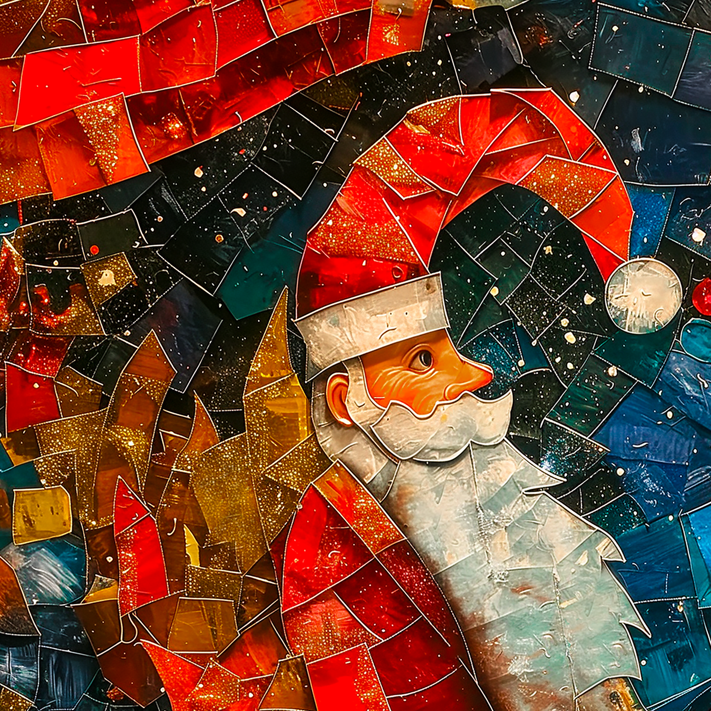 Mosaic Santa Claus and Sleigh Vintage Christmas Wrapping Paper – Classic Holiday Gift Wrap Rolls