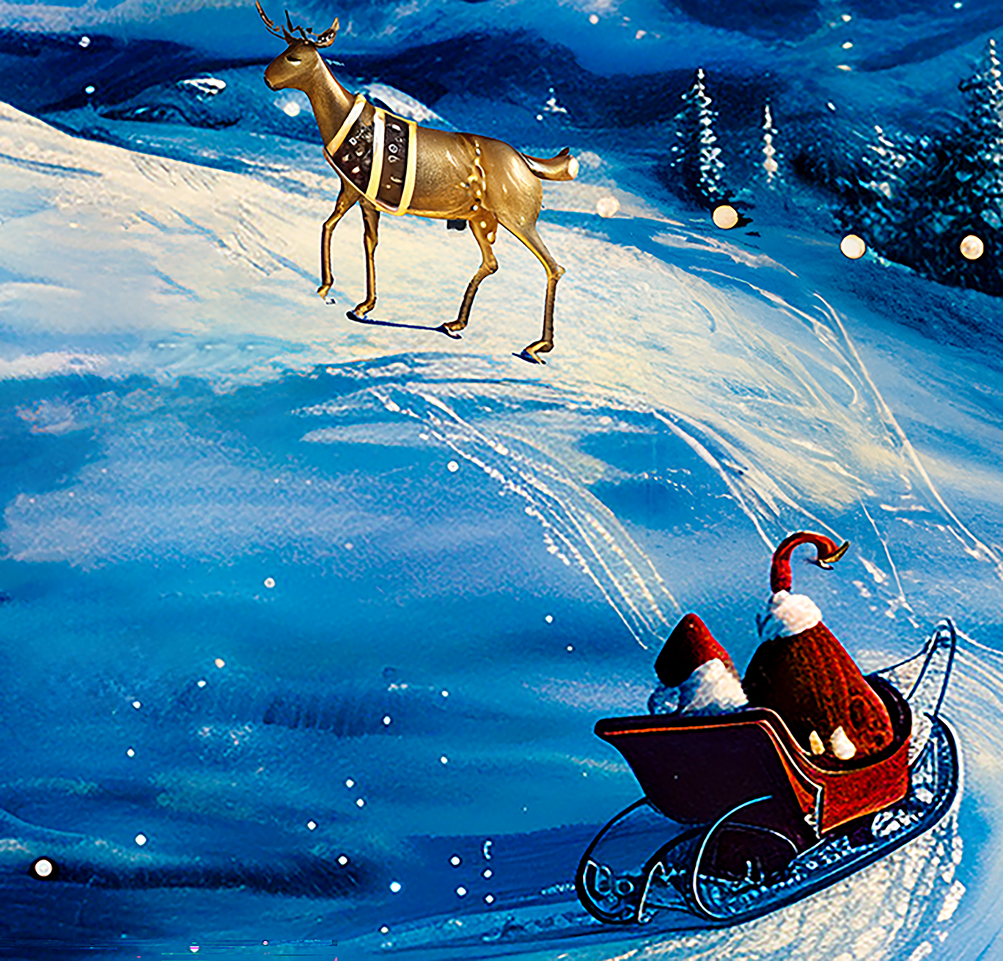 Santa Moon Lit Sleigh Ride Wrapping Paper Rolls – Dreamlike Christmas Magic with Golden Reindeer