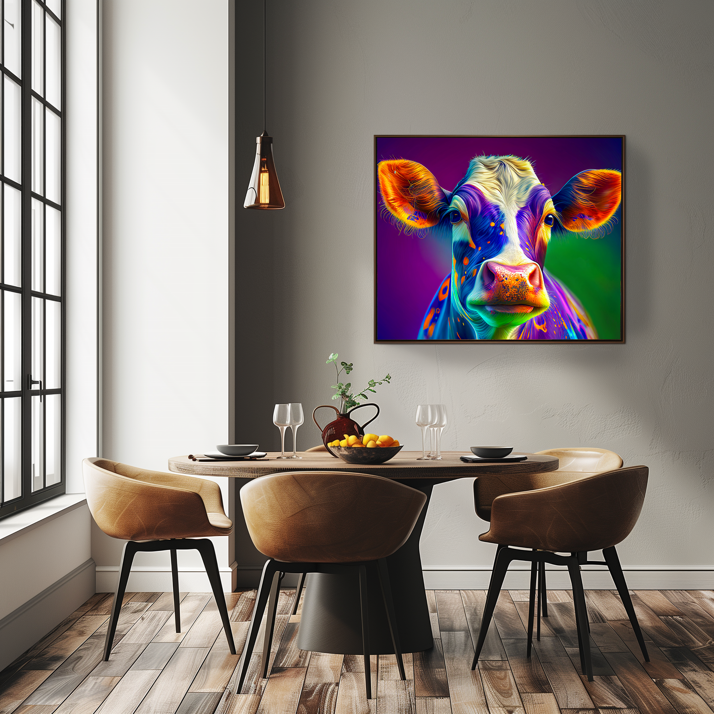 Colorful Cow Canvas Art Print: Maximalist Farmhouse Decor