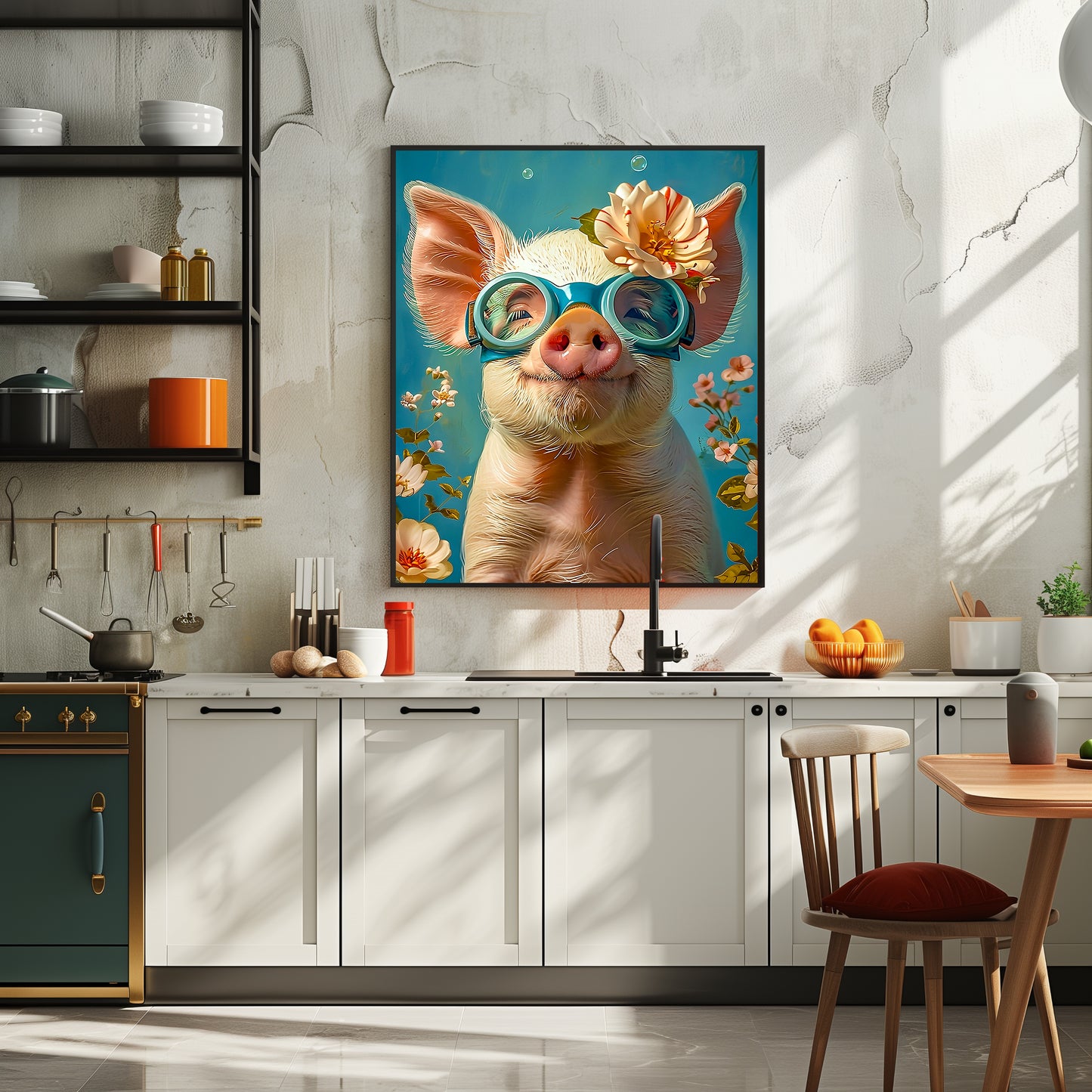 Pig with Spring Flowers Canvas Art: Playful Kids Room Decor