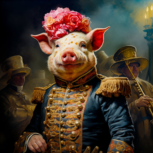 Victorian Pig Canvas Art Print- Marching Band Leader from The Curated Goose