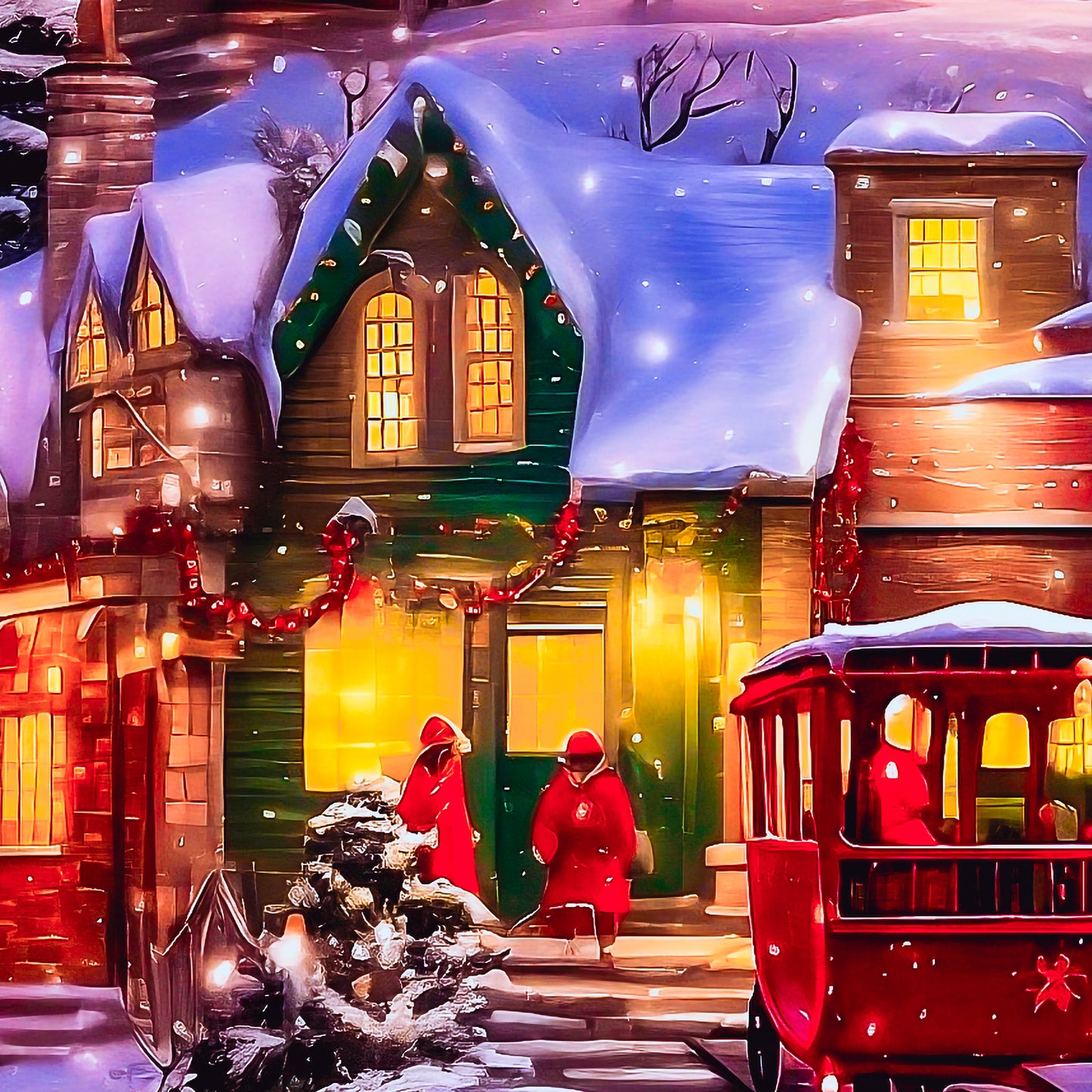 Snowy Winter Village Wrapping Paper Rolls – Nostalgic Holiday Charm with Horse Carriage Delight