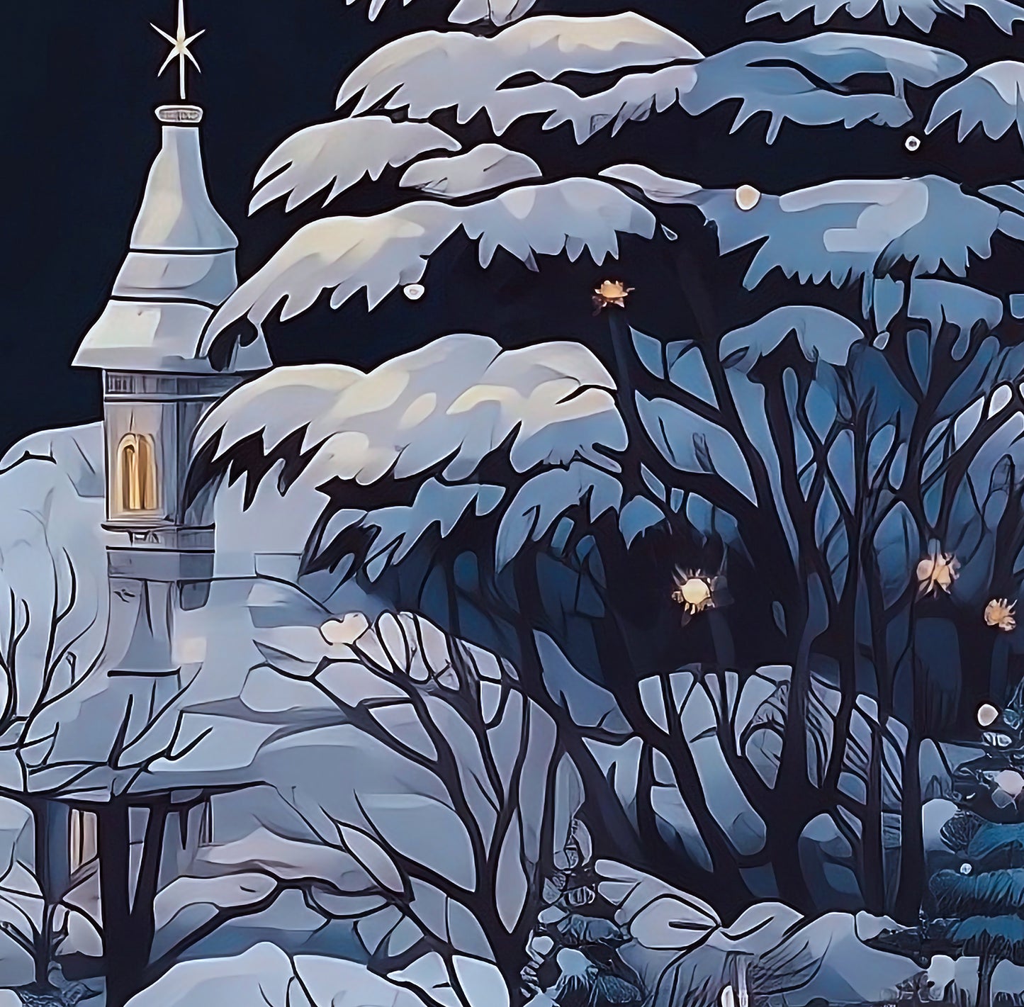 Blue Christmas Snowy Winter Village Wrapping Paper