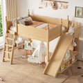 Full Loft Bed with Storage Shelves and Wardrobe, Solid Wood Loft Beds with Detachable Slide and Ladders, No Spring Box Needed,Natural.(Patent Protection)