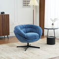 Modern Chenille Office Chair with 360° Swivel, Navy Blue Cotton Upholstery, Black Metal Base, 27.5 Inch Height, Living Room, Bedroom, Study, Reading Nook