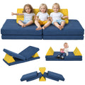 Qaba Modular Kids Play Couch, 6 Piece Kids Couch for Playroom or Bedroom, Foam Couch for Kids with Washable Cover for Toddlers 18+ Months, Blue