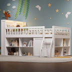 Loft Bed Full Size, White, With Storage, LED Headboard