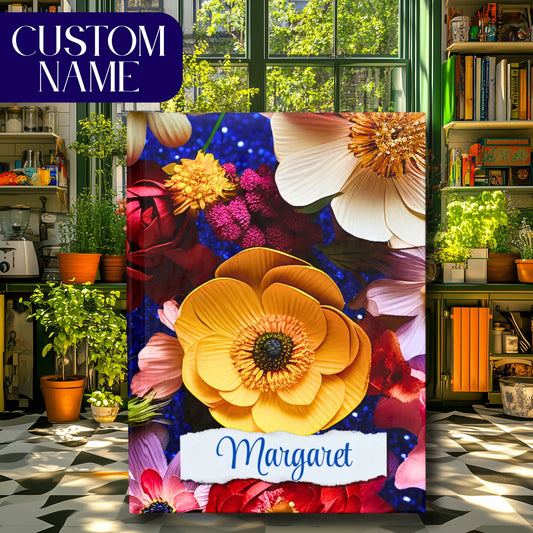Personalized Name Flower Sparkle Journal | Custom Floral Hardcover Notebook | Unique Gift for Her