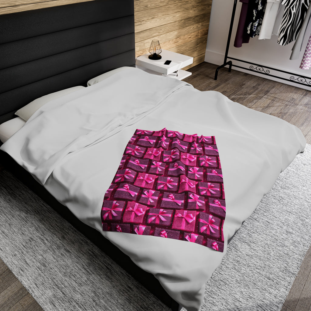 Velveteen Plush Blanket | Pink Glitter Christmas Presents