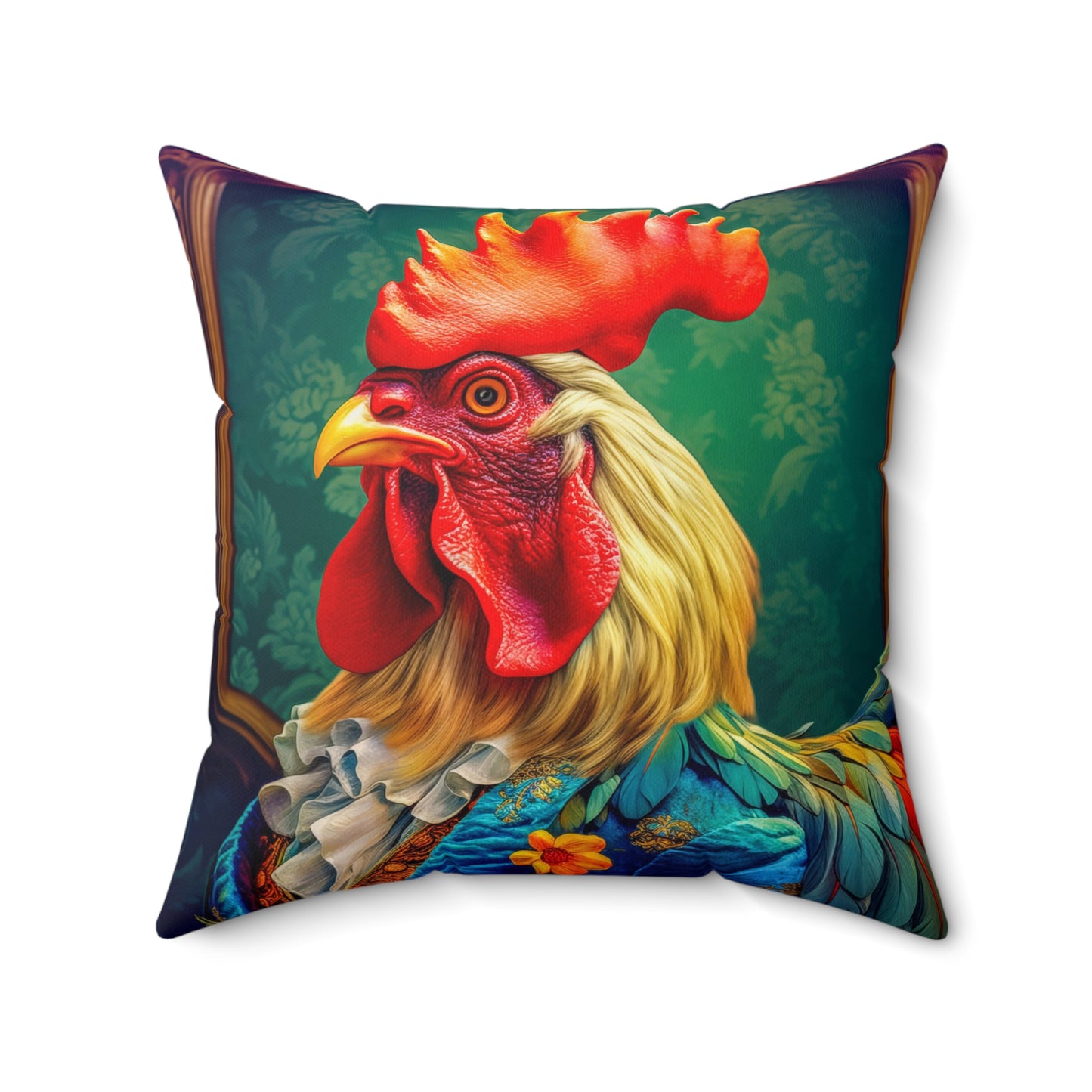 Faux Suede Square Pillow | Colorful Renaissance Rooster Throw Pillow