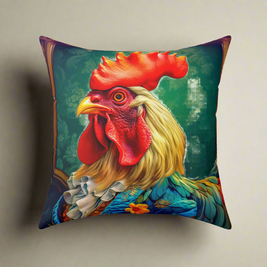 Faux Suede Square Pillow | Colorful Renaissance Rooster Throw Pillow