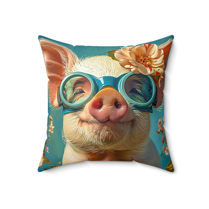 Faux Suede Square Pillow | Funny Pig in Goggles Throw Pillow