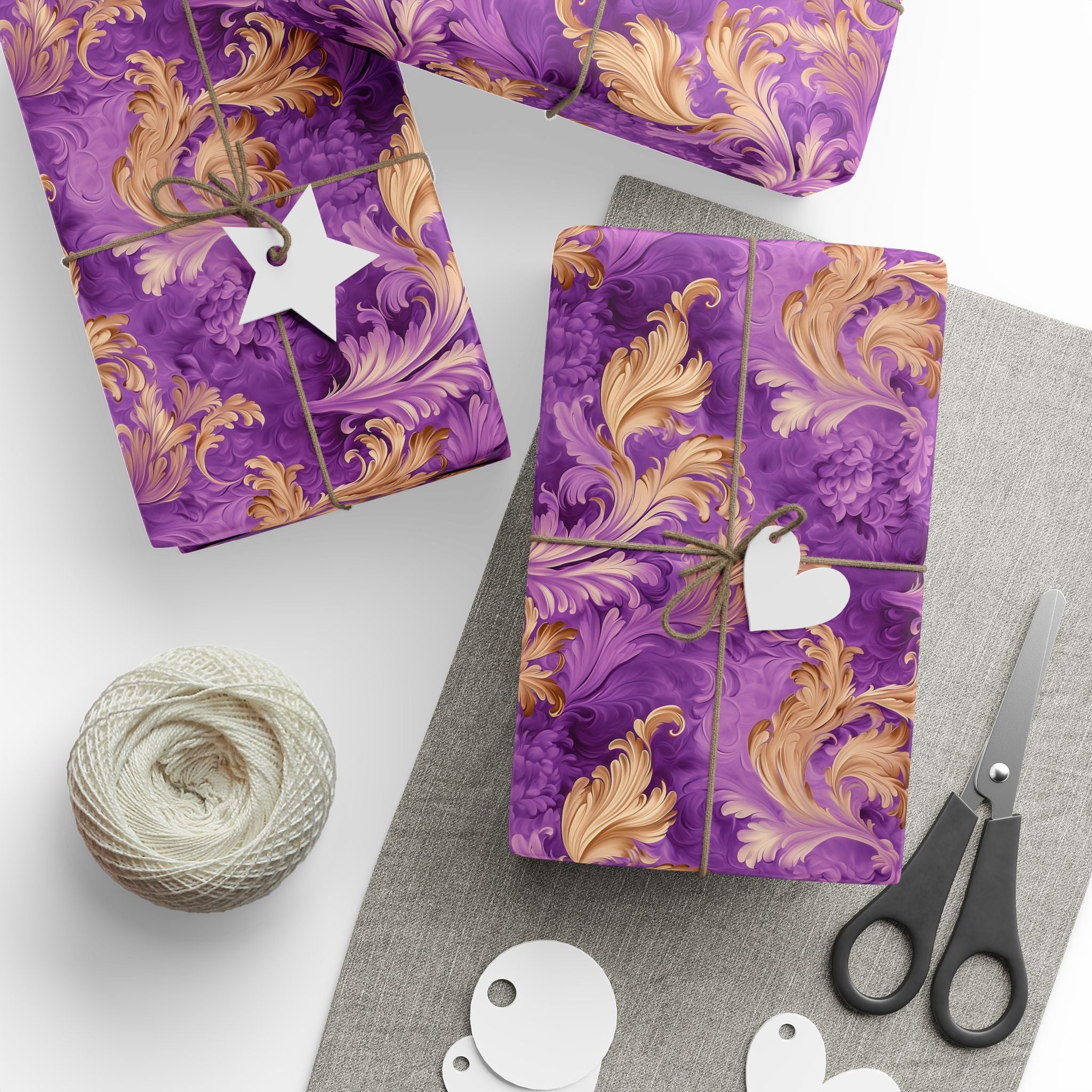 Watercolor Gift Wrap: Purple & Gold Floral, Luxurious 90-gsm Paper