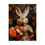Victorian Bunny Portrait Floral Holding Flowers Art Print