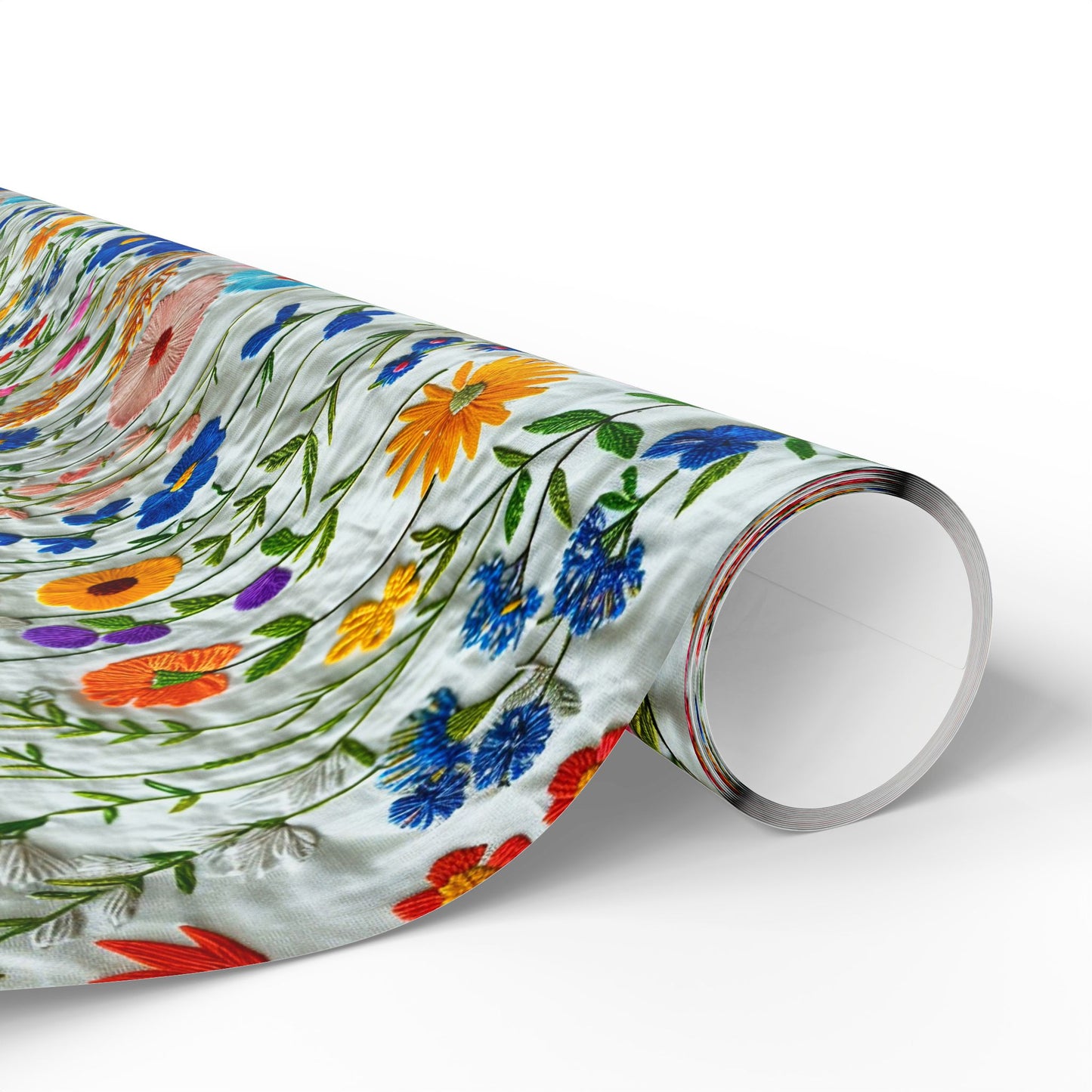 Faux Embroidered Wildflower Wrapping Paper—Elegant Cottagecore Gift Wrap for Weddings, Birthdays, and Special Occasions