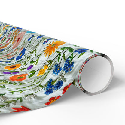 Faux Embroidered Wildflower Wrapping Paper—Elegant Cottagecore Gift Wrap for Weddings, Birthdays, and Special Occasions