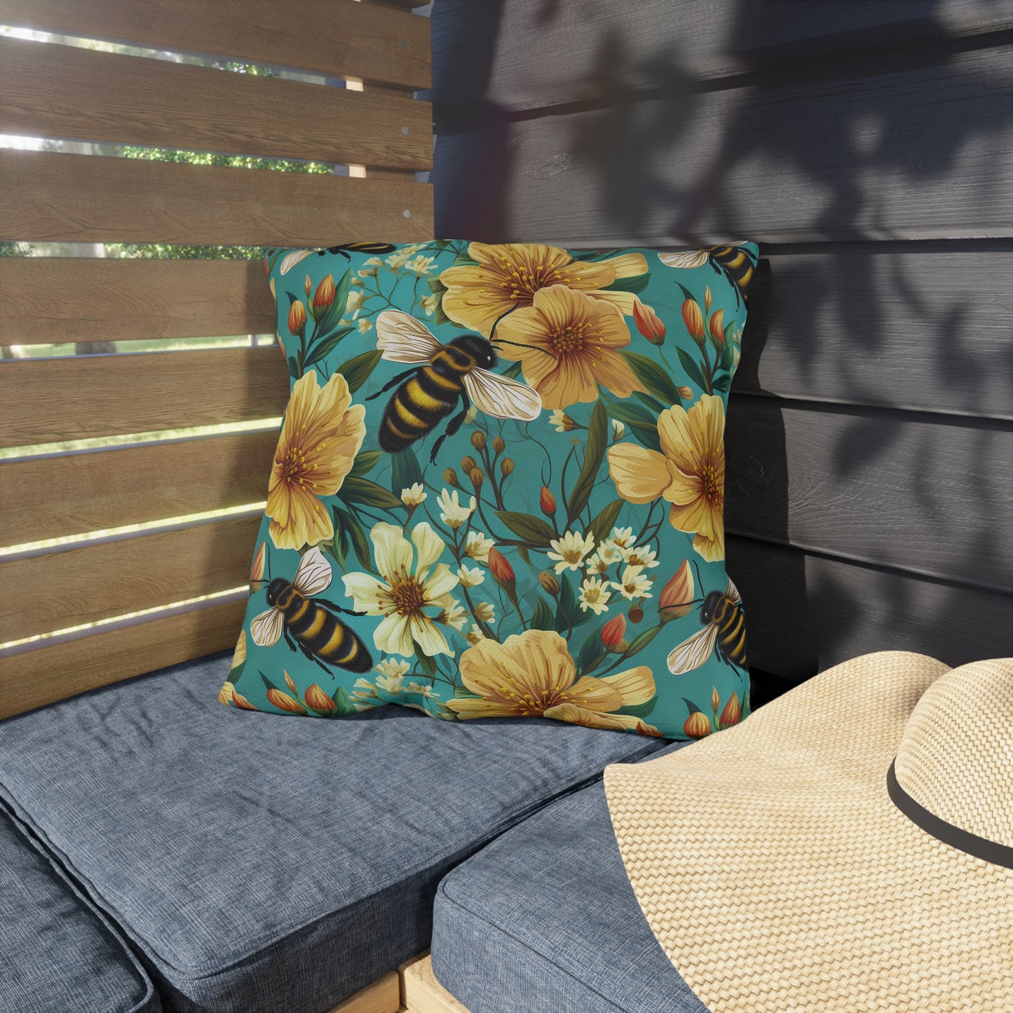 Outdoor Pillow | Bees and Flowers Outdoor Throw Pillow