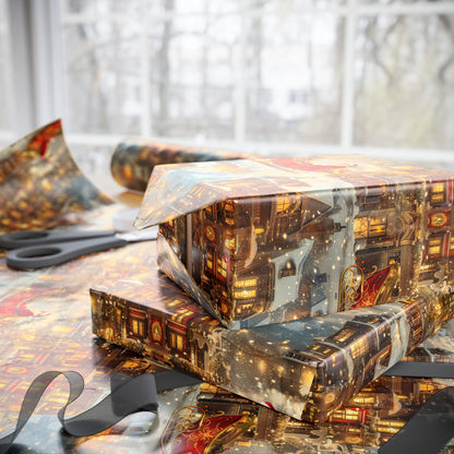 Victorian Mansion Holiday Wrapping Paper – Luxurious and Festive with Santa’s Sleigh Shining Bright