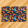 Colorful geometric patterned rug on a wooden floor