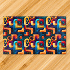 Colorful geometric patterned rug on a wooden floor