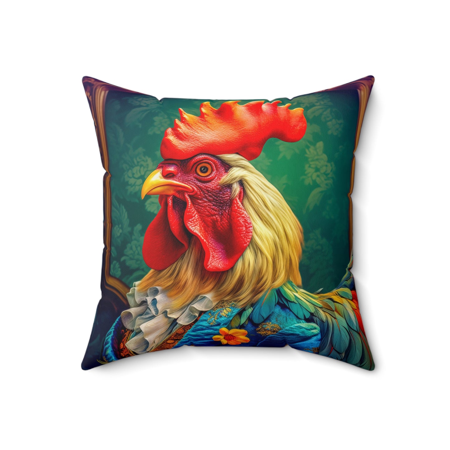 Faux Suede Square Pillow | Colorful Renaissance Rooster Throw Pillow