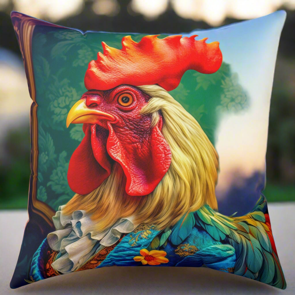 Faux Suede Square Pillow | Colorful Renaissance Rooster Throw Pillow