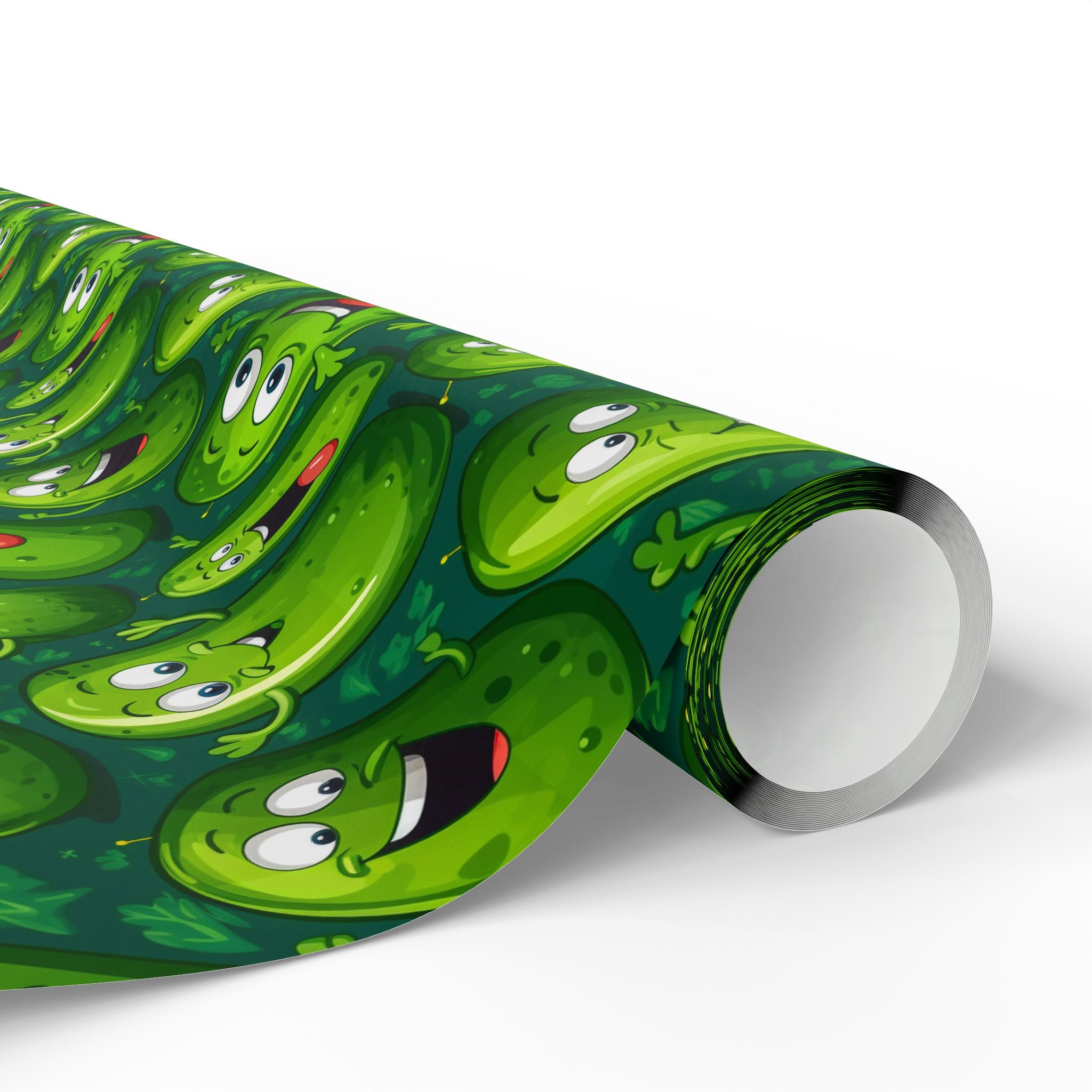 Cartoon Pickle Wrapping Paper: Quirky Green Gift Wrap