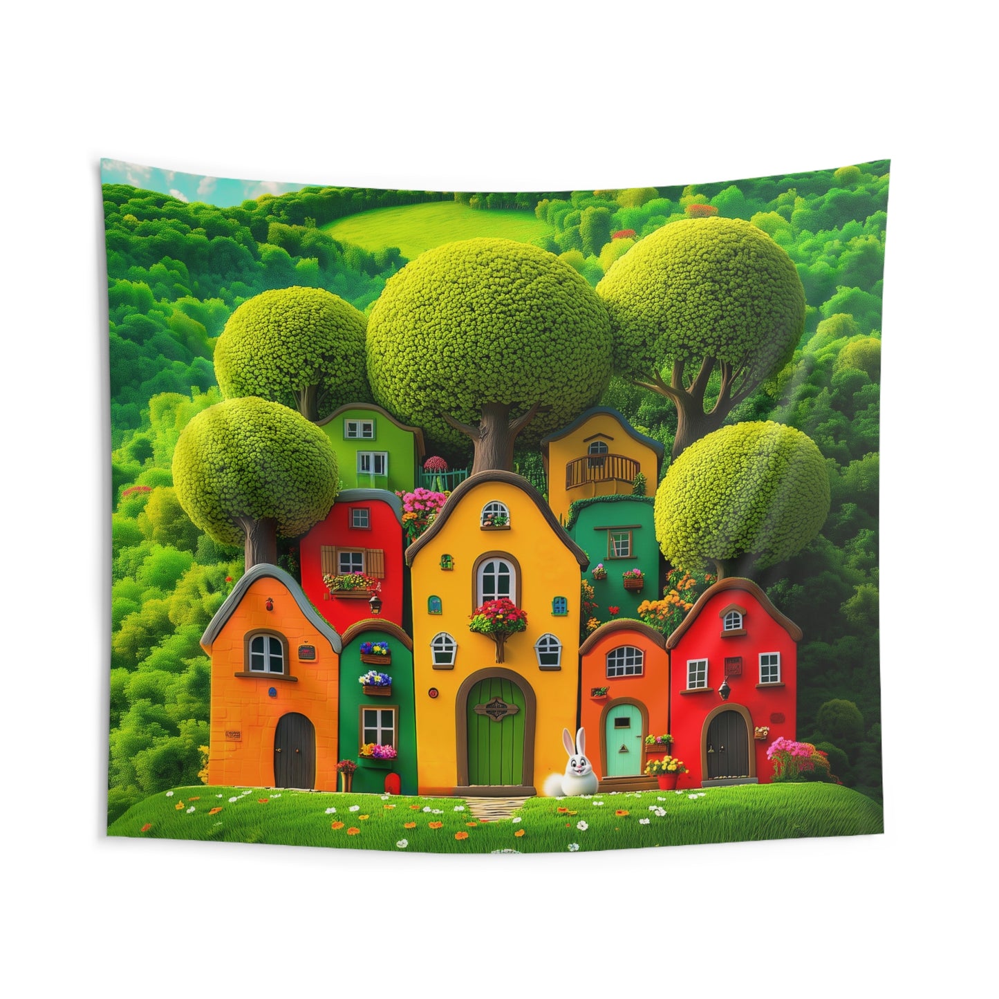 Fun, Colorful Houses Indoor Wall Tapestry for Easy Decor