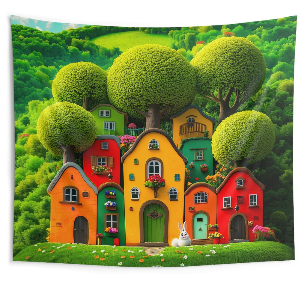 Colorful Houses | Indoor Wall Tapestry for Easy Playroom Decor