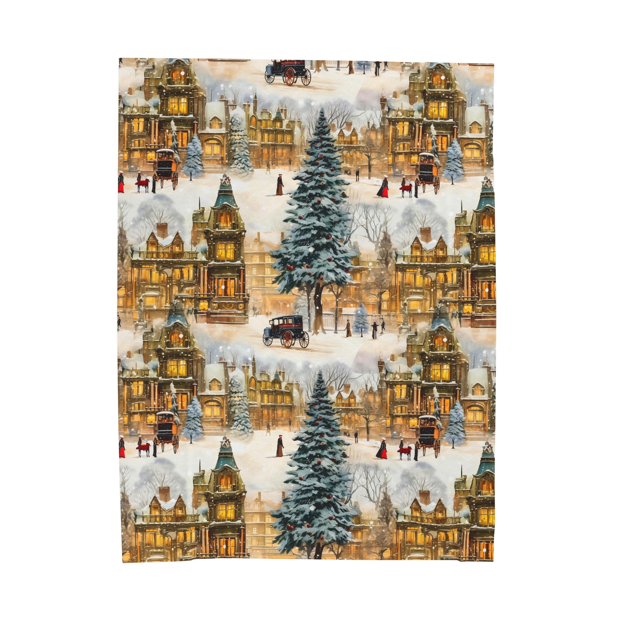 Velveteen Plush Blanket | Victorian Town Gold Winter Village from The Curated Goose