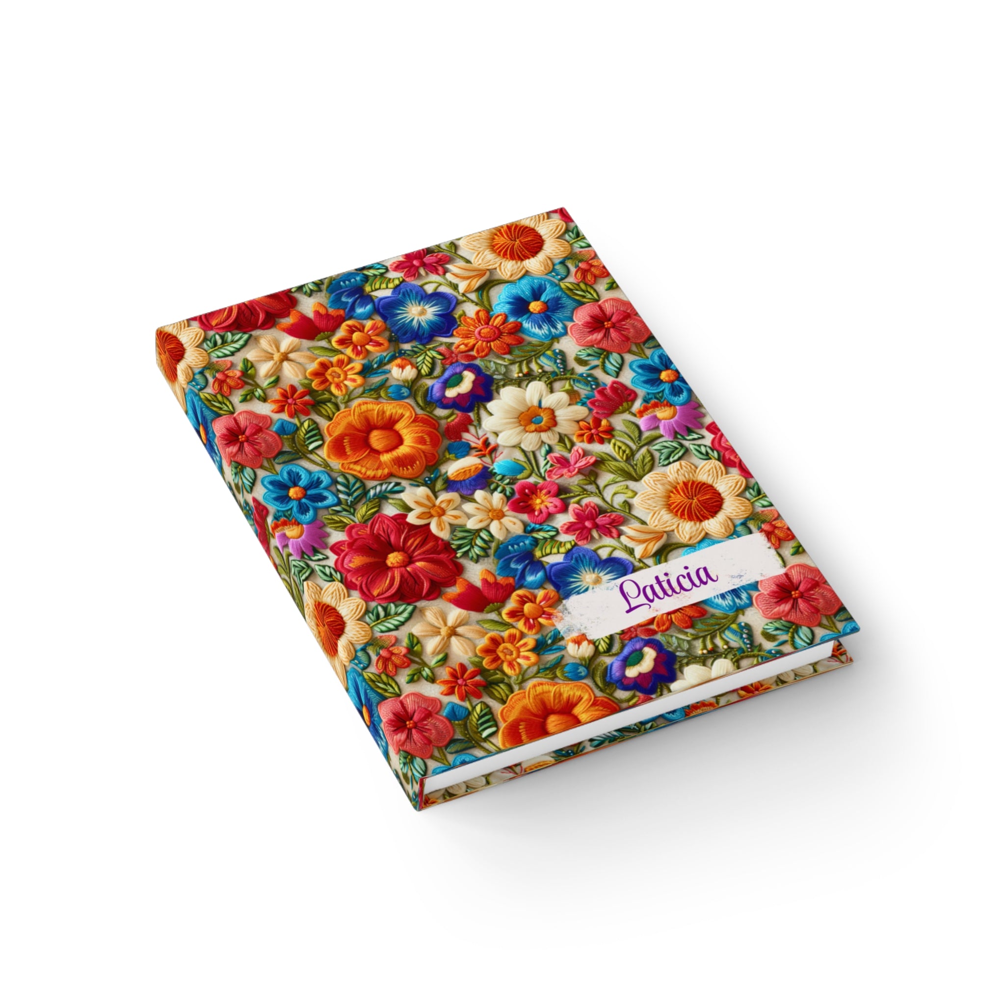 Personalized Floral Hardcover Journal: Custom Name Embroidery Pattern