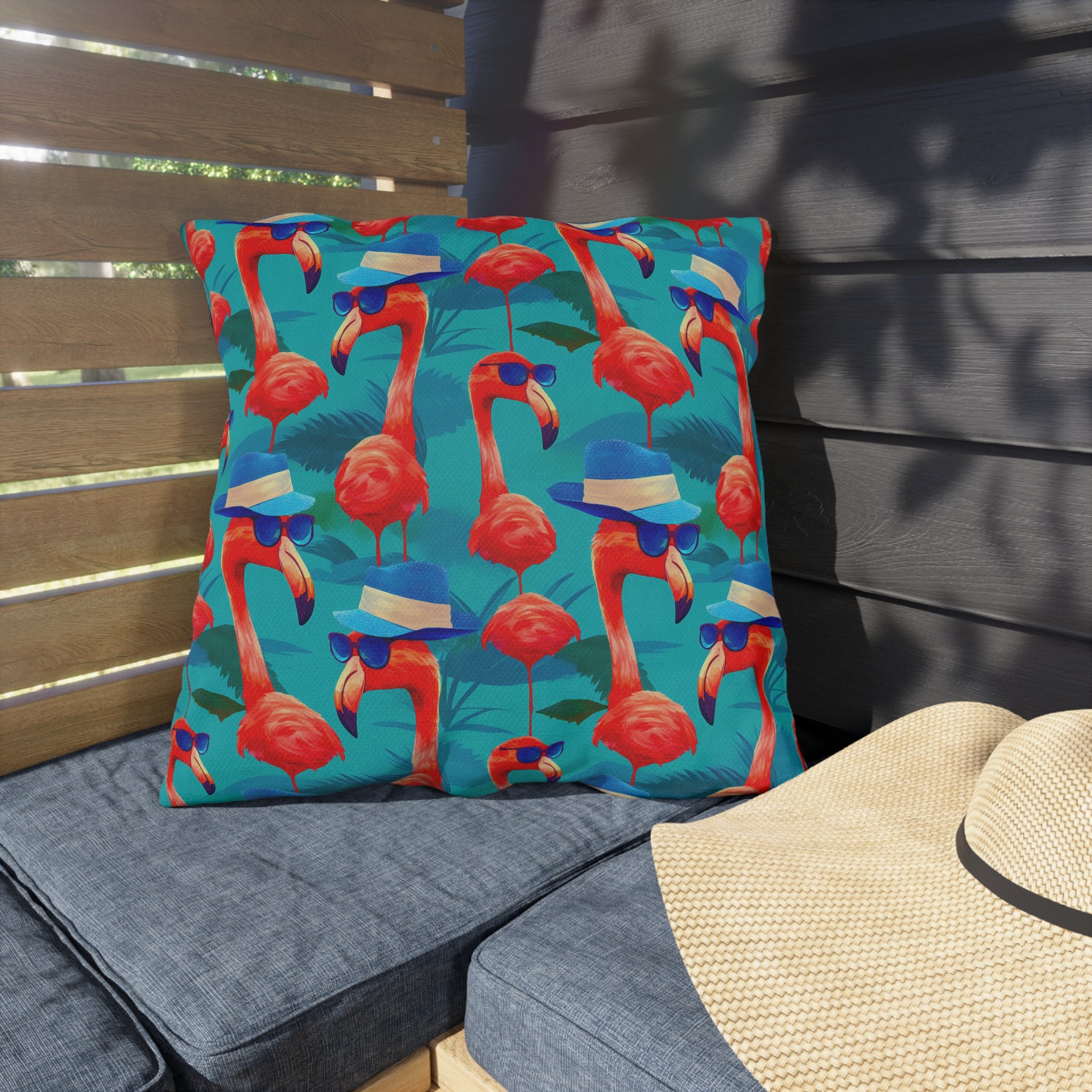 Durable Outdoor Pillow | Funny Pink Flamingos Throw Pillow from The Curated Goose