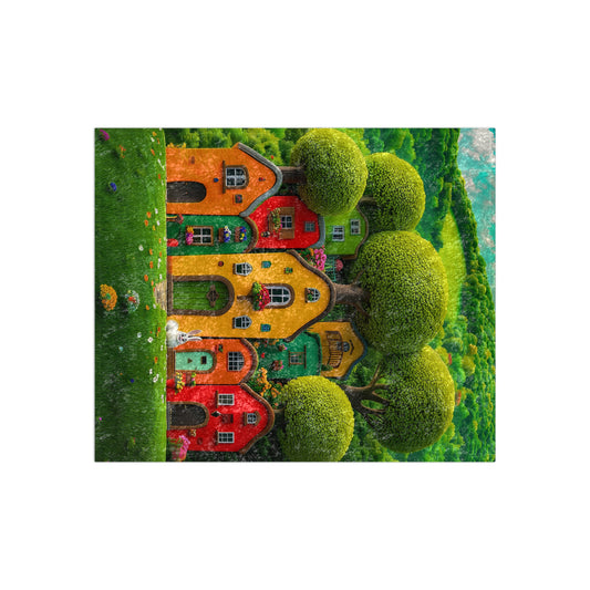 Crushed Velvet Blanket | Colorful Houses and Trees