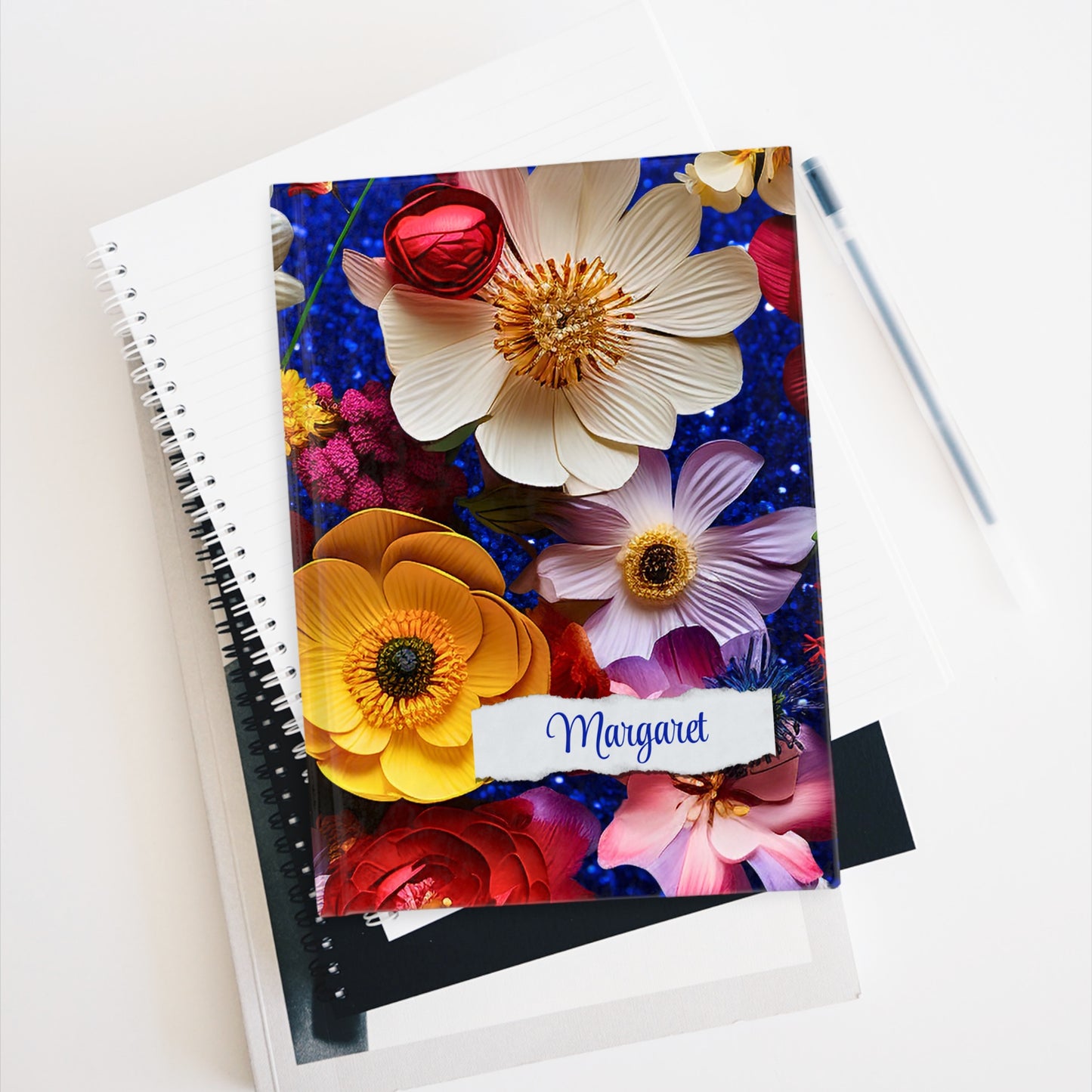 Personalized Name Flower Sparkle Journal | Custom Floral Hardcover Notebook | Unique Gift for Her