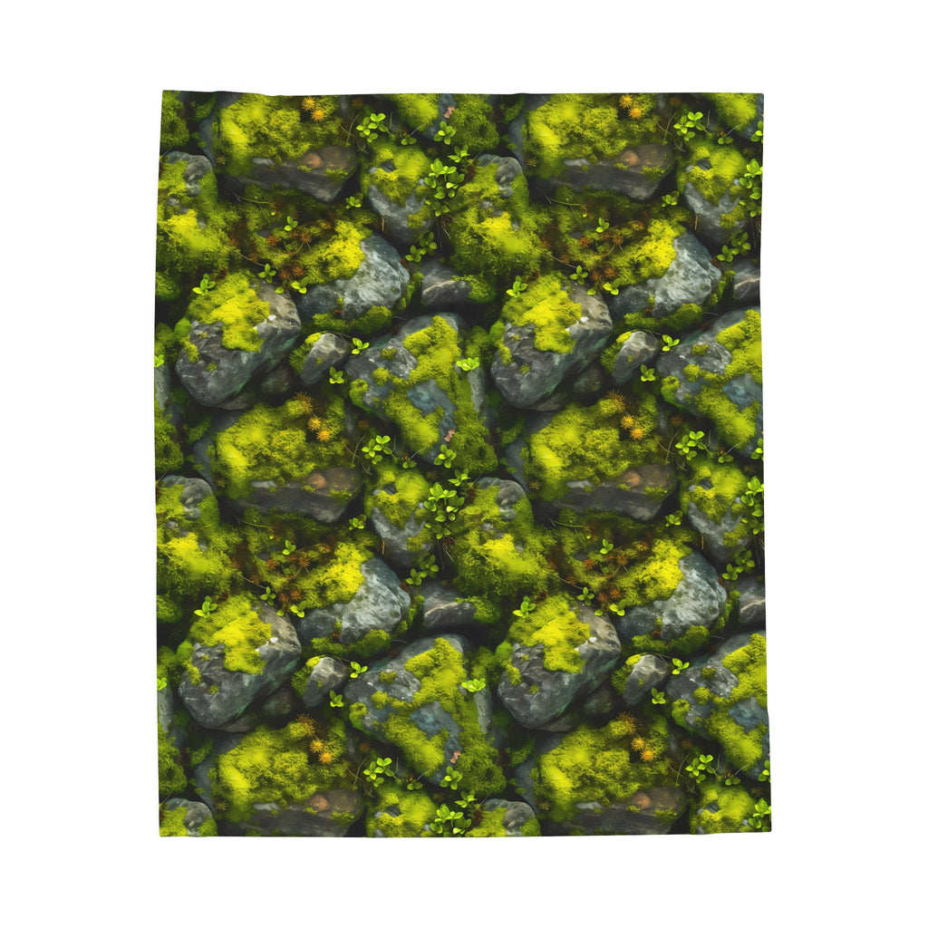 Velveteen Plush Blanket | Moss Covered Rocks | Nature Blanket